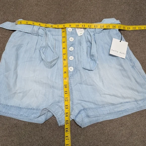 Bella Dahl Light Blue Tencel Women's Shorts Button Fly Tie Waist Large - Picture 8 of 9